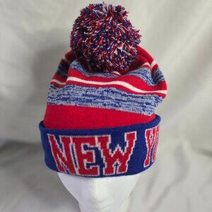 NWT New York Red/Blue Dom Top Knit Beanie OSFA